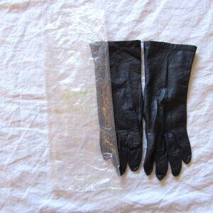 Vintage Alexandre Marshall Field Dark Blue Leather Gloves 6 1/2 Made in France
